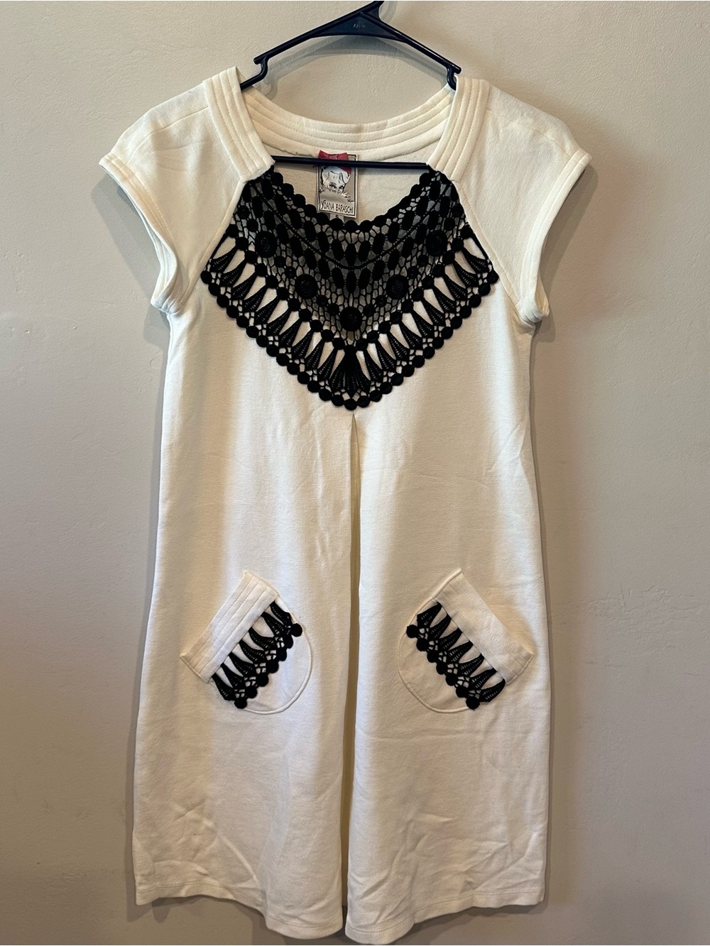 Yoana Baraschi Women’s S White Black Knit Shift Dress Round Neck Pockets